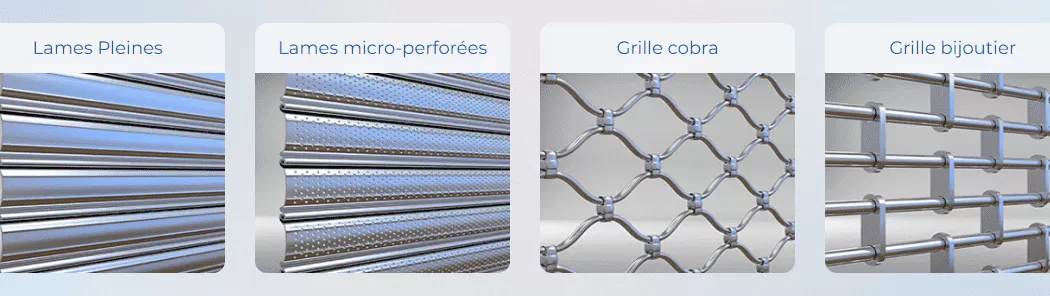 Types de rideaux et grilles métalliques